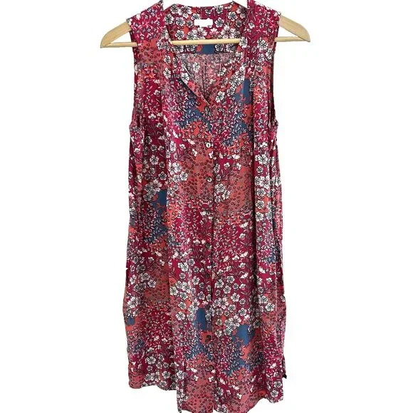 J.Jill Dress Size Medium Floral Button Front V-Neck Sleeveless Cottagecore - Picture 2 of 11